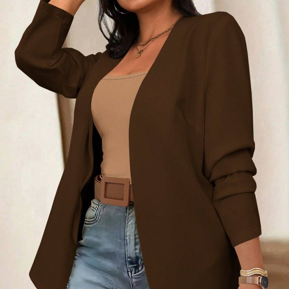 Brown Casual Women's Plus Size Blazer Cloth